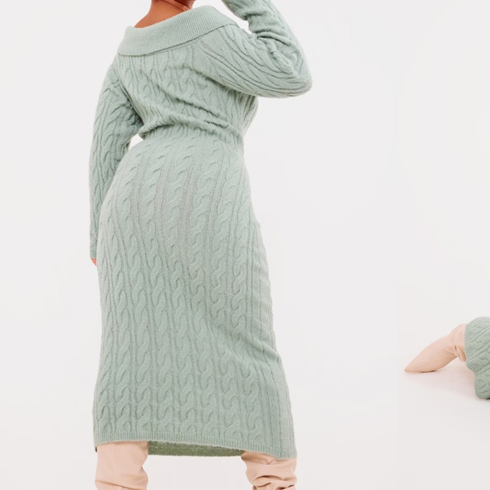 NWT!! PrettyLittleThing Sage Long Sleeve Knit Dress - Picture 2 of 8